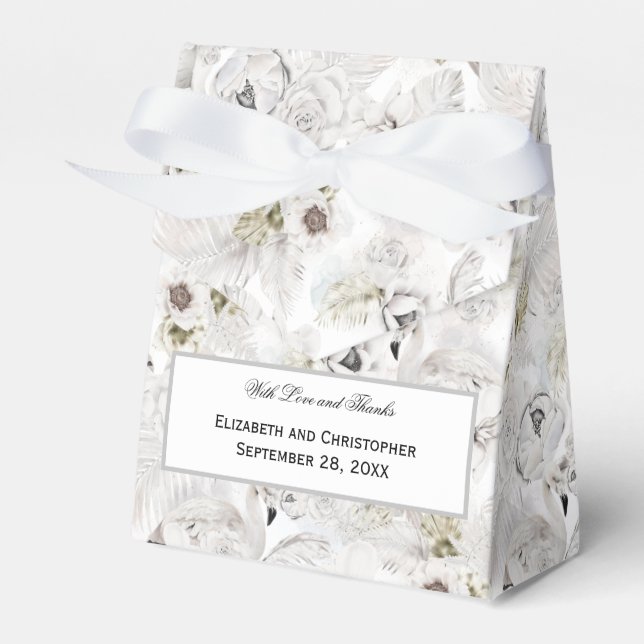 White Floral Swans Birds Elegant Wedding Favor Boxes (Front Side)