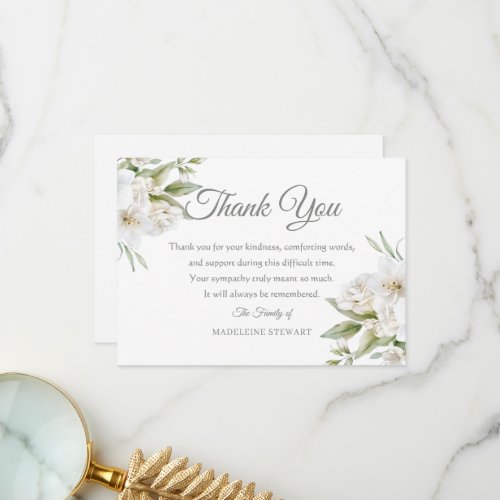 White Floral Sympathy Funeral Thank You Cards
