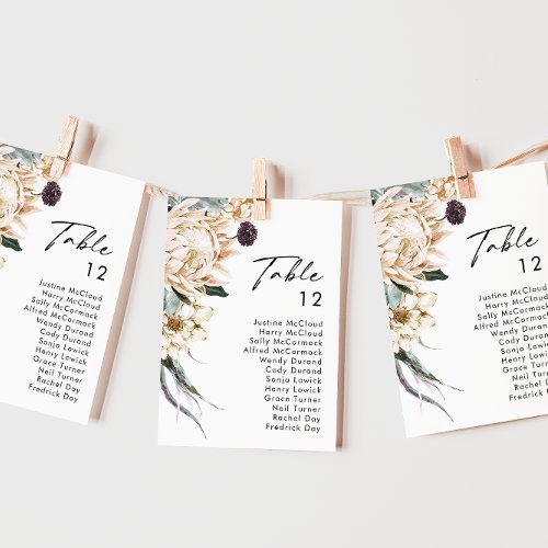 White Floral Table Number Chart