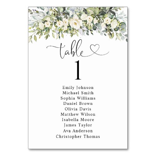 White Floral Table Number Seating Chart