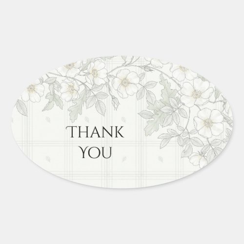 White Floral Tartan Thank You Sticker