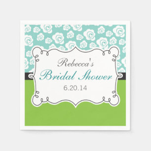 White Floral Teal Bright Green Bridal Shower Napkins