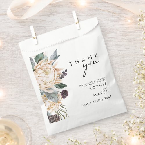 White Floral Thank You Favor Bag