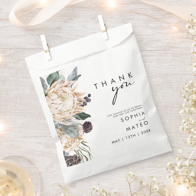 White Floral Thank You Favor Bag (Clipped)