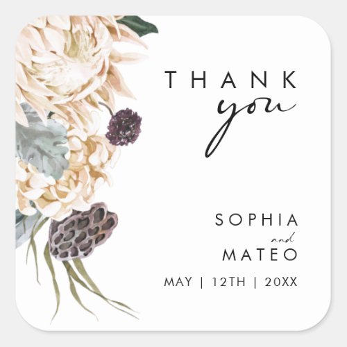 White Floral Thank You Wedding Square Sticker