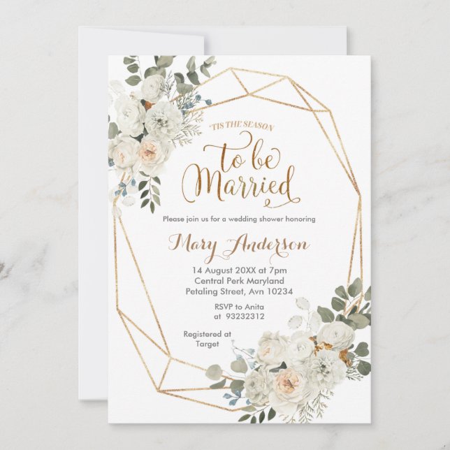  White Floral Tis the season to be married  Invitation (Front)