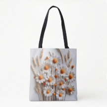 White Floral Tote with Orange Checkered Back