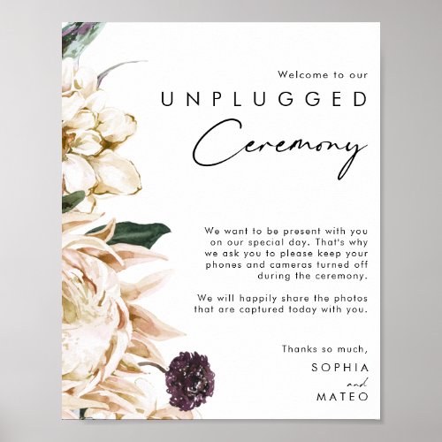 White Floral Unplugged Ceremony Poster