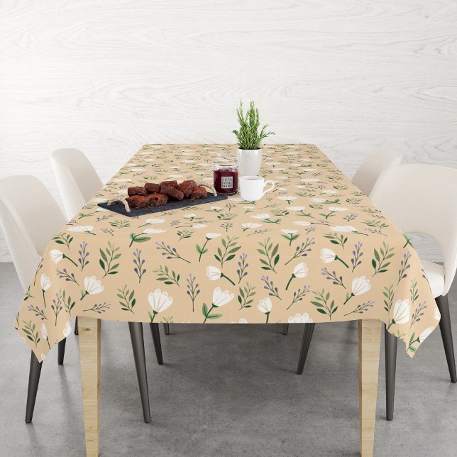 White Floral Vanilla Scandinavian  Tablecloth (Creator Uploaded)