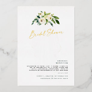 White floral Veil Gold Foil Bridal Shower Foil Invitation