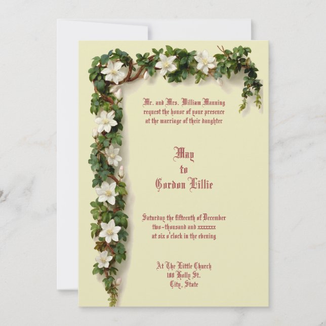 White Floral Vine Border Wedding Invitation (Front)