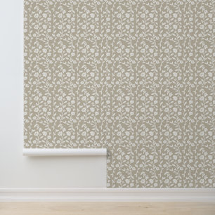 White Floral Vine On Gray Wallpaper