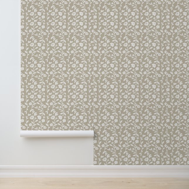 White Floral Vine On Gray Wallpaper (Application)