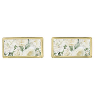 White Floral Vintage Elegant Wedding Cufflinks