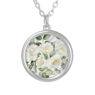 White Floral Vintage Elegant Wedding Silver Plated Necklace