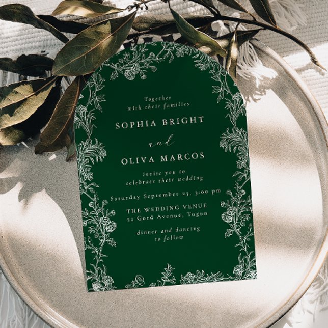 White Floral Vintage Green Wedding Invitation (Creator Uploaded)