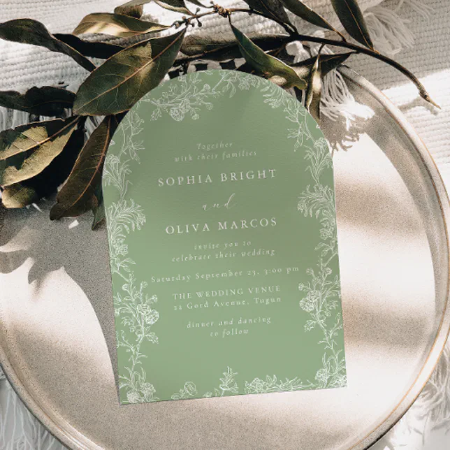 White Floral Vintage Sage Green Wedding Invitation | Zazzle