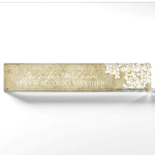 White Floral Vintage Wedding Desk Name Plate