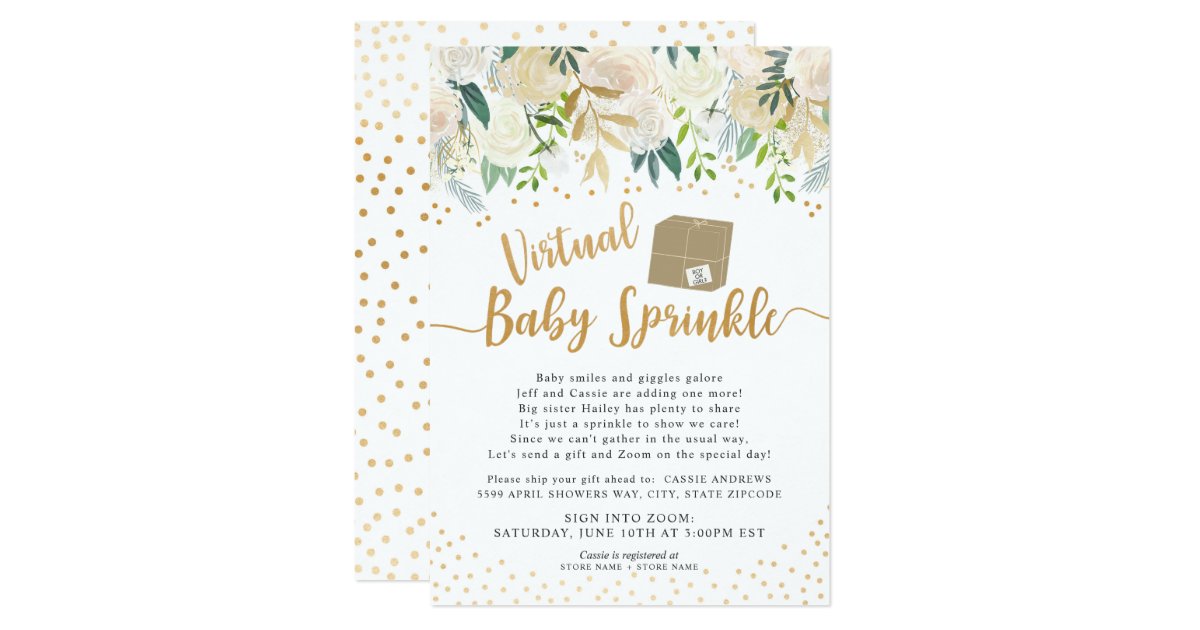 White Floral Virtual Baby Sprinkle baby shower Invitation