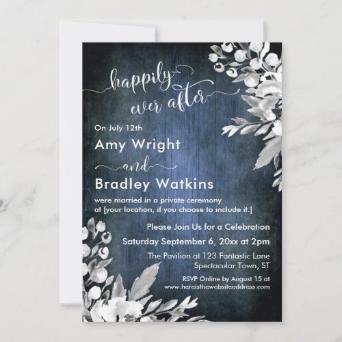 White Floral Watercolor Blue Happily Ever After Invitation
