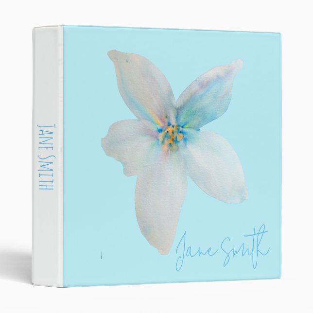 White floral watercolor flower pastel 3 ring binder (Front/Spine)