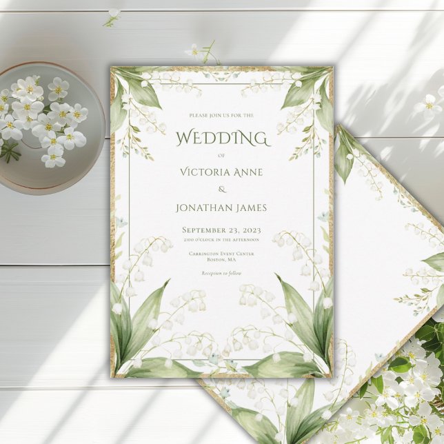 White Floral Watercolor Gold Frame Wedding Invitation (Creator Uploaded)