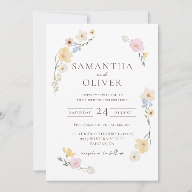 White Floral Watercolor Wedding Invitation (Front)