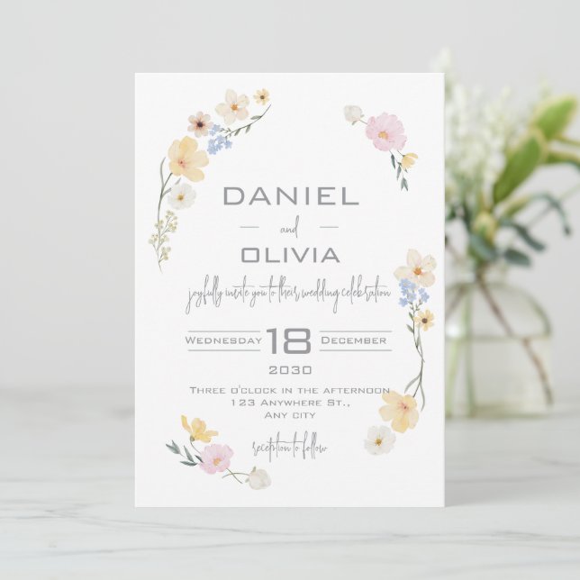 White Floral Watercolor Wedding Invitation (Standing Front)