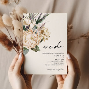 White Floral We Do Wedding Invitation