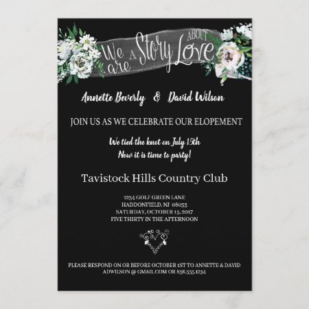 White Floral We Eloped Post Wedding Party Invitation