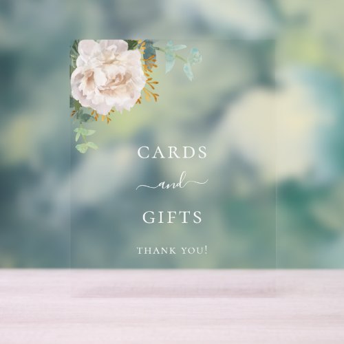 White floral wedding cards gifts acrylic sign