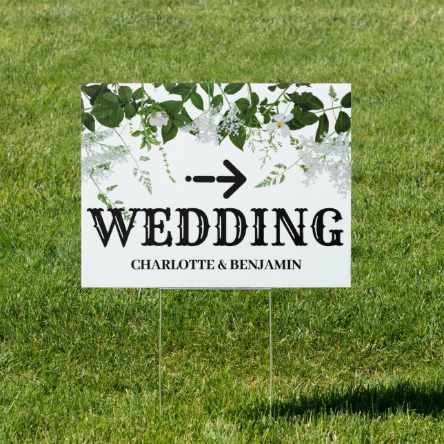 White Floral Wedding directional Yard Lawn  Sign (Insitu)