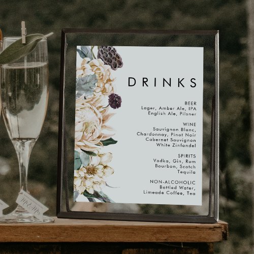 White Floral Wedding Drinks Sign