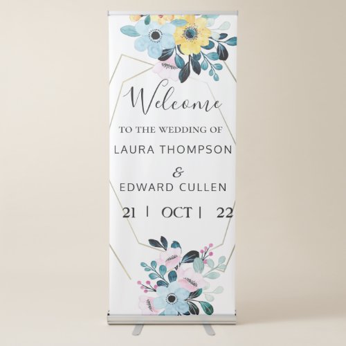 white floral wedding entrance   retractable banner