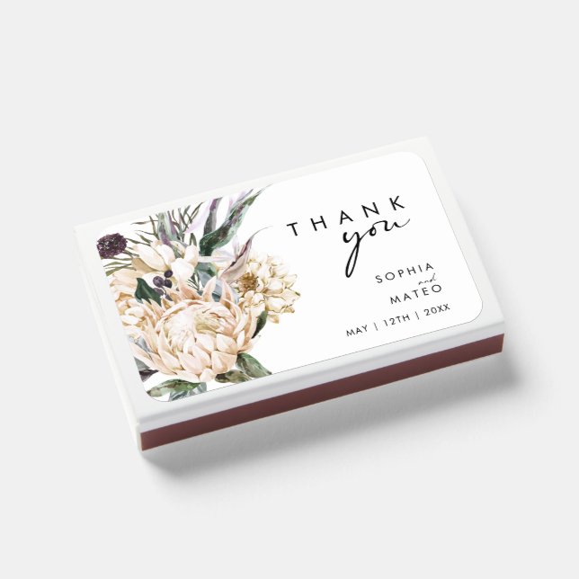 White Floral Wedding Favor Matchboxes (Front Closed)