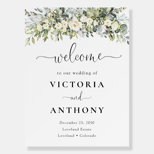 White Floral Wedding Foam Board (Front)