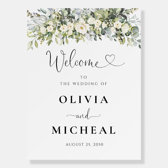 White Floral Wedding Foam Board (Front)