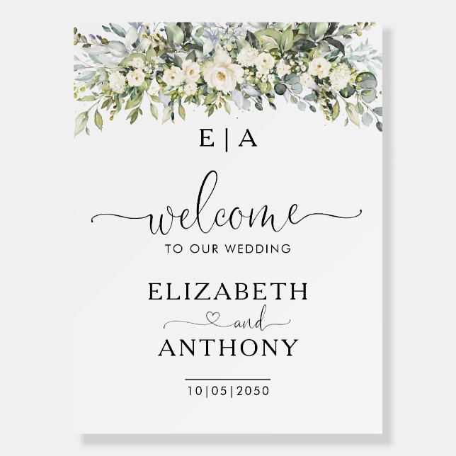 White Floral Wedding Foam Board (Front)