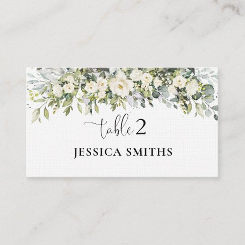 White Floral Wedding Folded Place Card