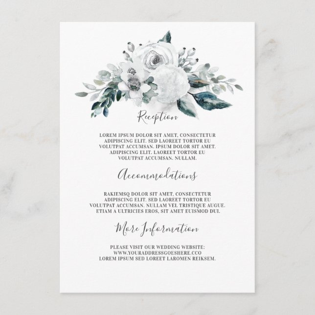 White Floral Wedding Information Guest Enclosure Card (Front)