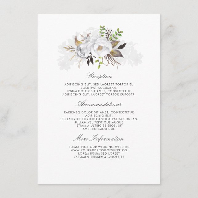 White Floral Wedding Information Guest Enclosure Card (Front)