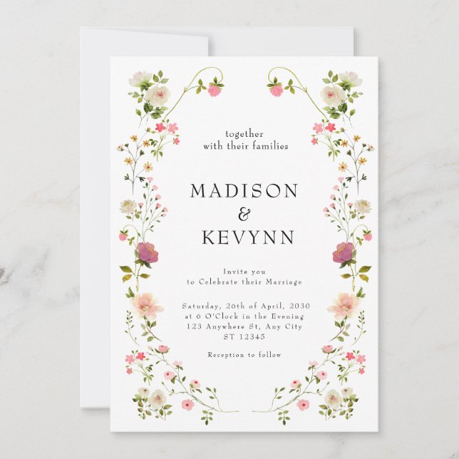 White Floral Wedding Invitation (Front)