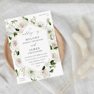White Floral Wedding Invitation