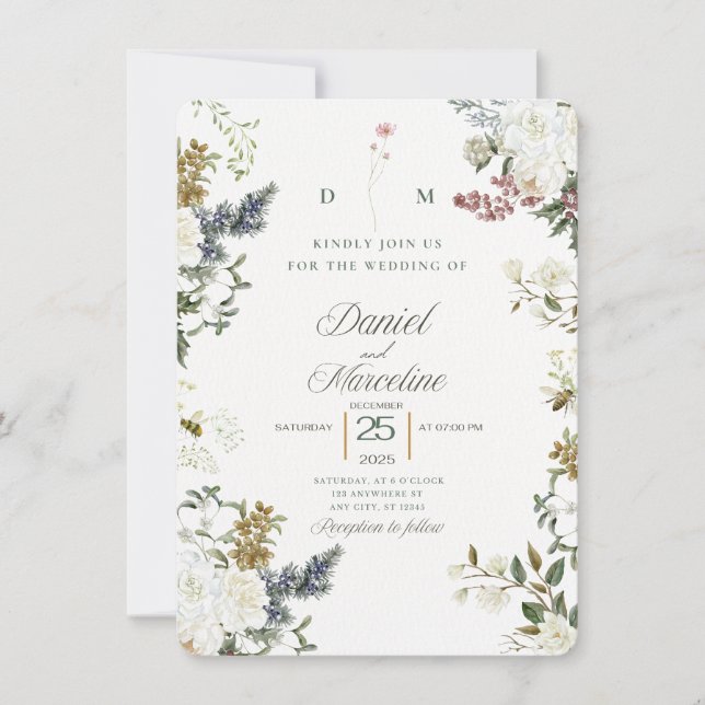White Floral Wedding Invitation – Save the Date  (Front)