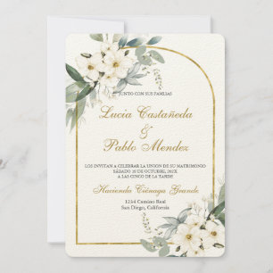 White floral wedding invitation Spanish