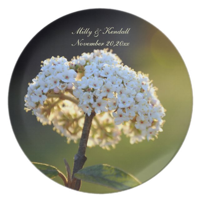 White Floral Wedding Keepsake Plate (Front)