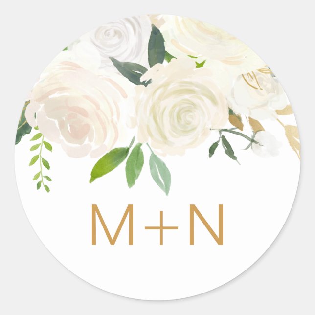 White floral wedding monogram envelope seal (Front)