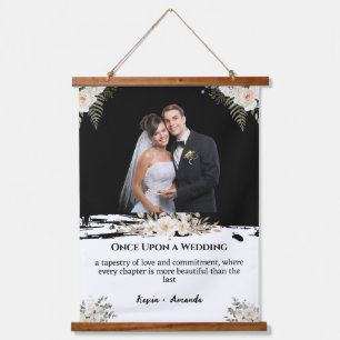 White Floral Wedding Personalized Name Hanging Tapestry