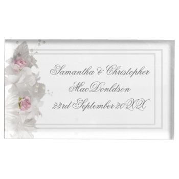 White Floral Wedding Place Card Holder by personalized_wedding at Zazzle