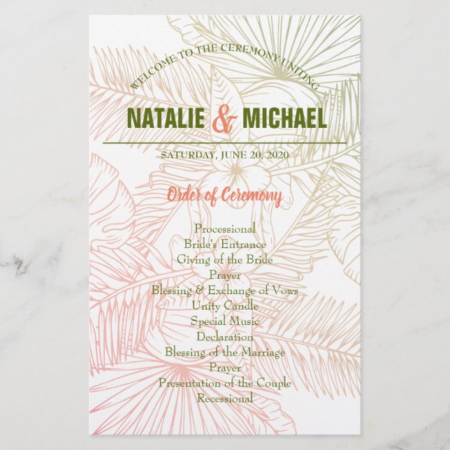 White Floral Wedding Program (Front)